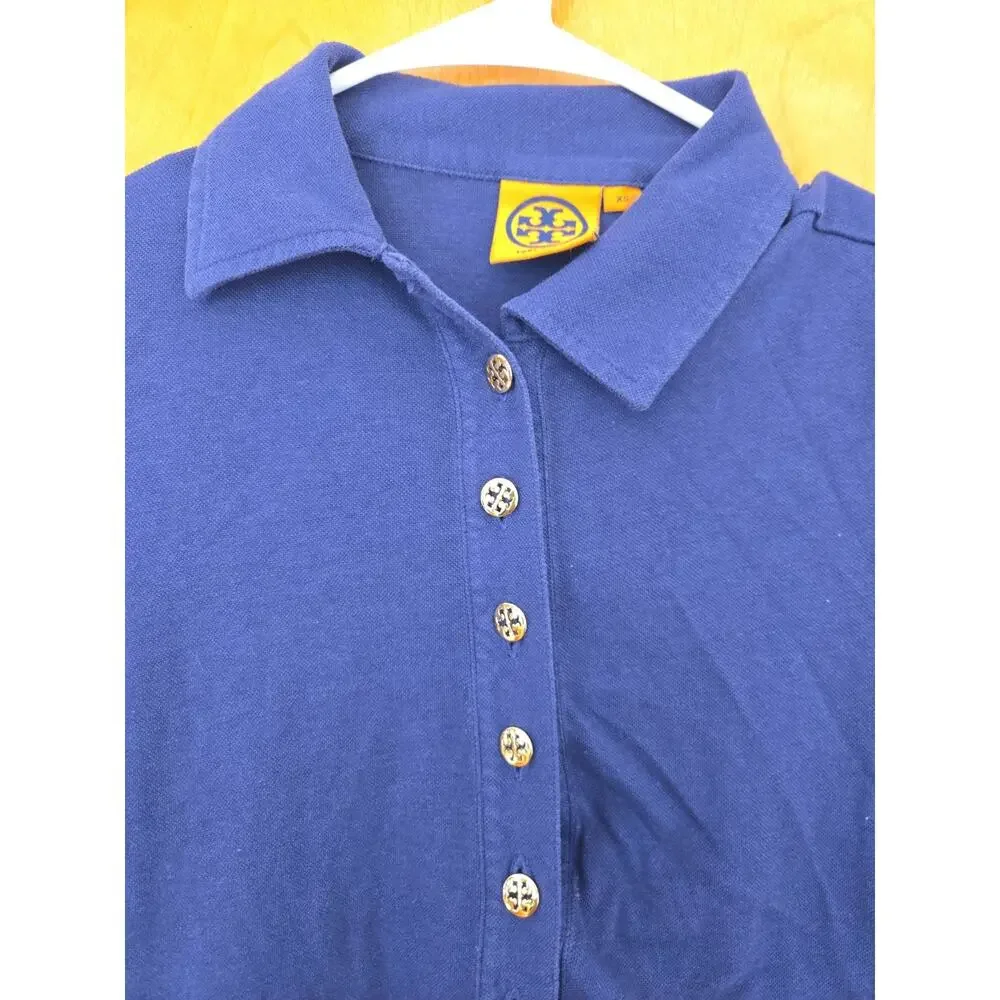 Tory Burch Navy Blue Polo Shirt with TB Signature Logo Buttons Size XS